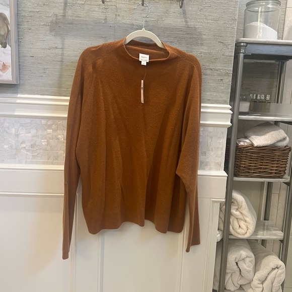 NWT new large Anthropologie Maeve shea oversized boxy cashmere sweater honey tan - Picture 3 of 17